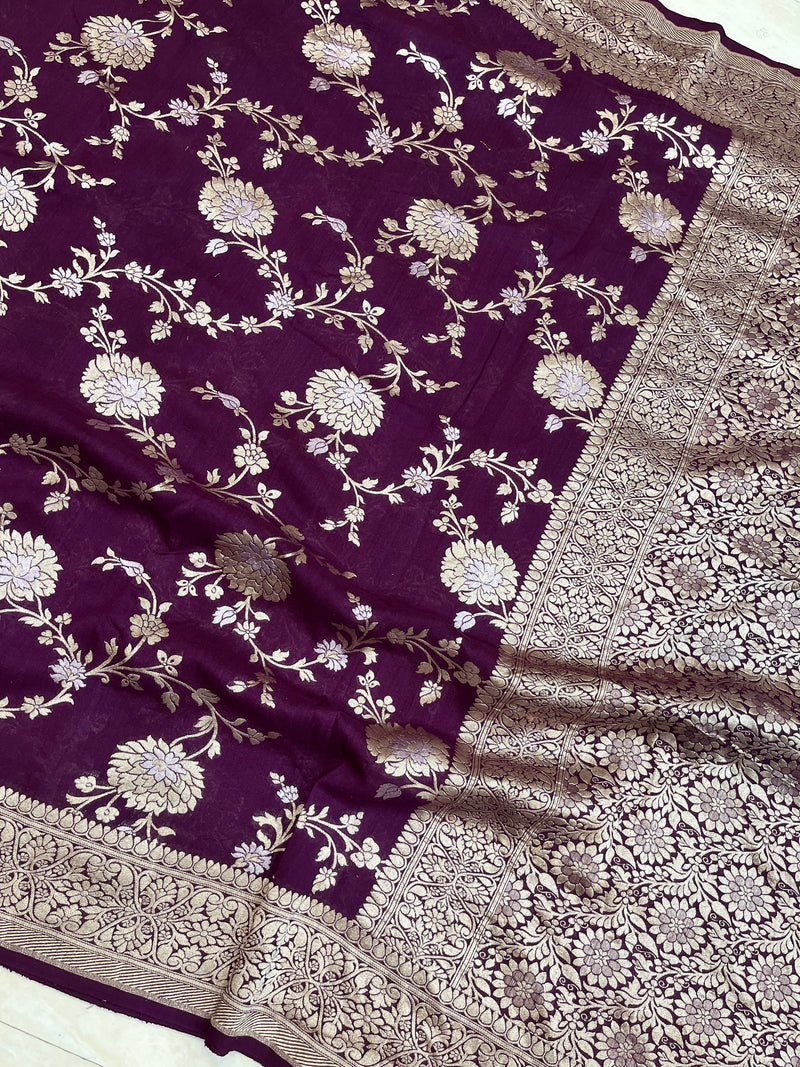 Tussar Georgette Handloom Banarasi Saree - All over Jaal Work sona roopa - The Handlooms