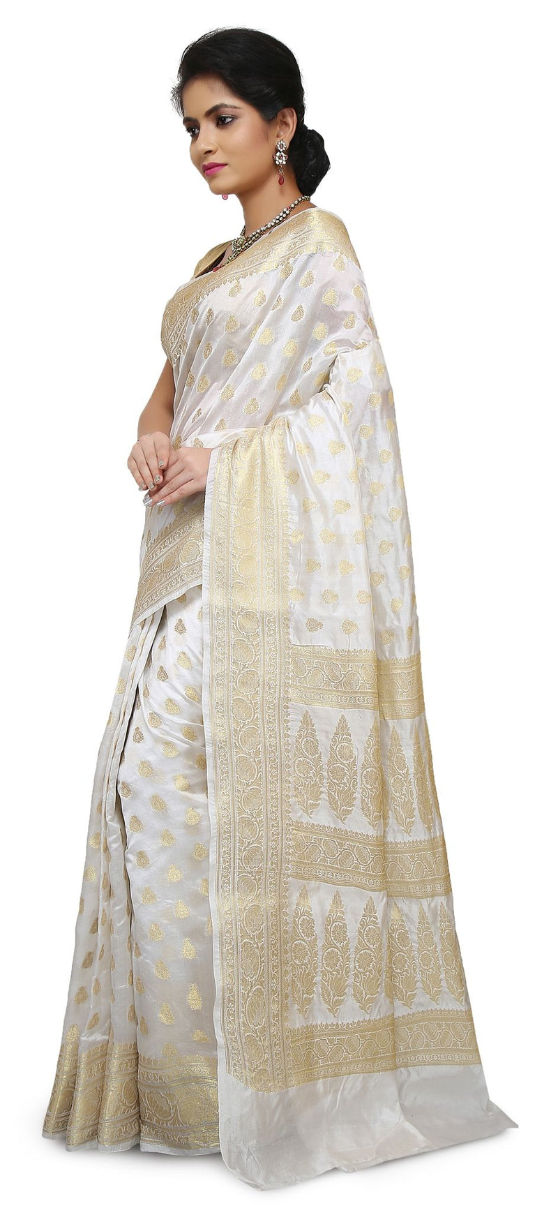Pure Dupion Silk Banarasi Saree - Gold Zari - The Handlooms