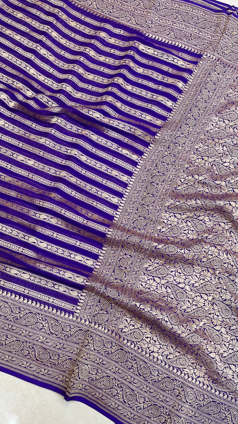 Purple Pure Khaddi Georgette Banarasi Saree -  Gold zari - The Handlooms