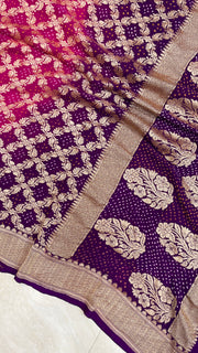 Pure Georgette Banarasi Bandhej Handloom Dupatta - Dual Shade - The Handlooms
