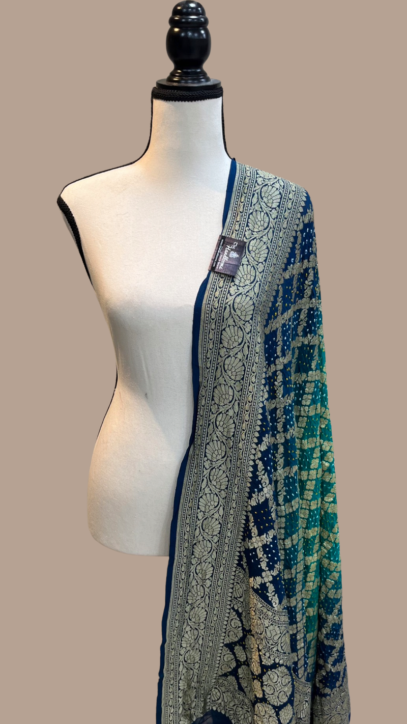 Pure Georgette Banarasi Bandhej Handloom Dupatta - The Handlooms