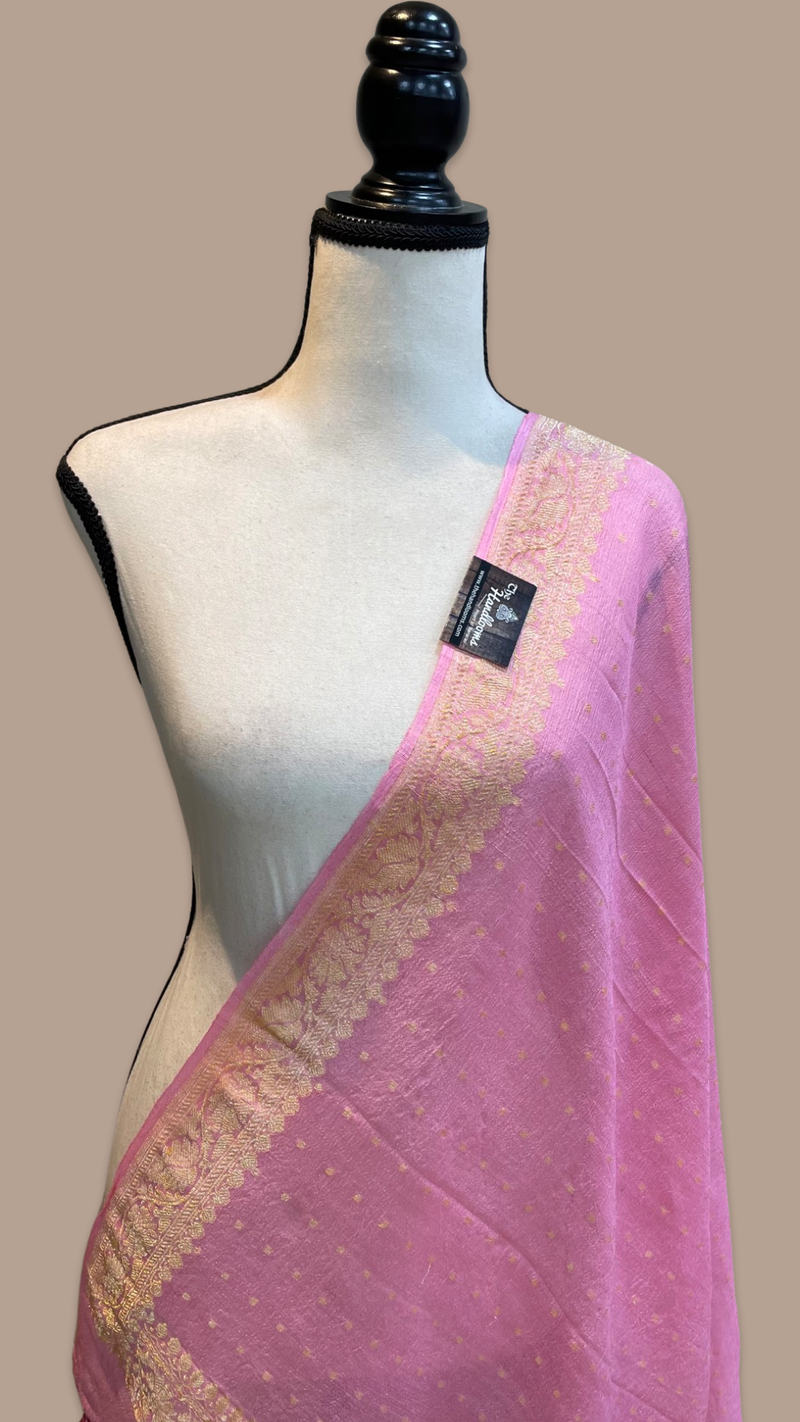 Pure Tussar Georgette Handwoven Dupatta -Gold zari - The Handlooms