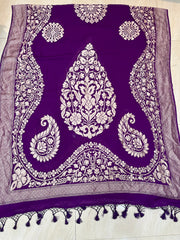 Pure Khaddi Georgette Banarasi Handloom Dupatta - water zari - The Handlooms