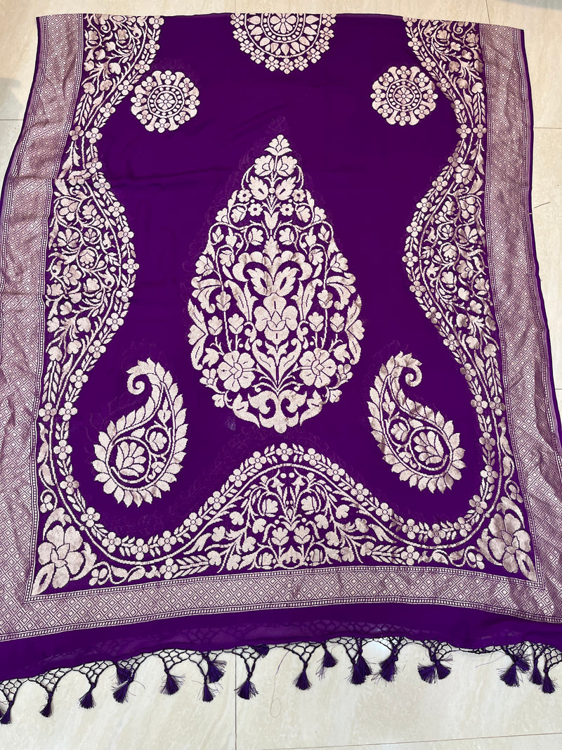 Pure Khaddi Georgette Banarasi Handloom Dupatta - water zari - The Handlooms