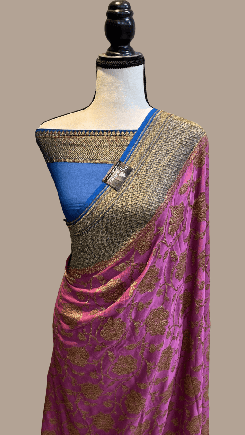 Khaddi Georgette Banarasi Saree -  Antique zari - The Handlooms