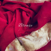 Maroon Khaddi Georgette Handloom Banarasi Saree - The Handlooms