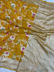 Khaddi Georgette Handloom Banarasi Saree - All over Jaal Work with meenakari - The Handlooms