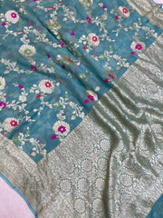 Khaddi Georgette Handloom Banarasi Saree - All over Jaal Work with meenakari - The Handlooms