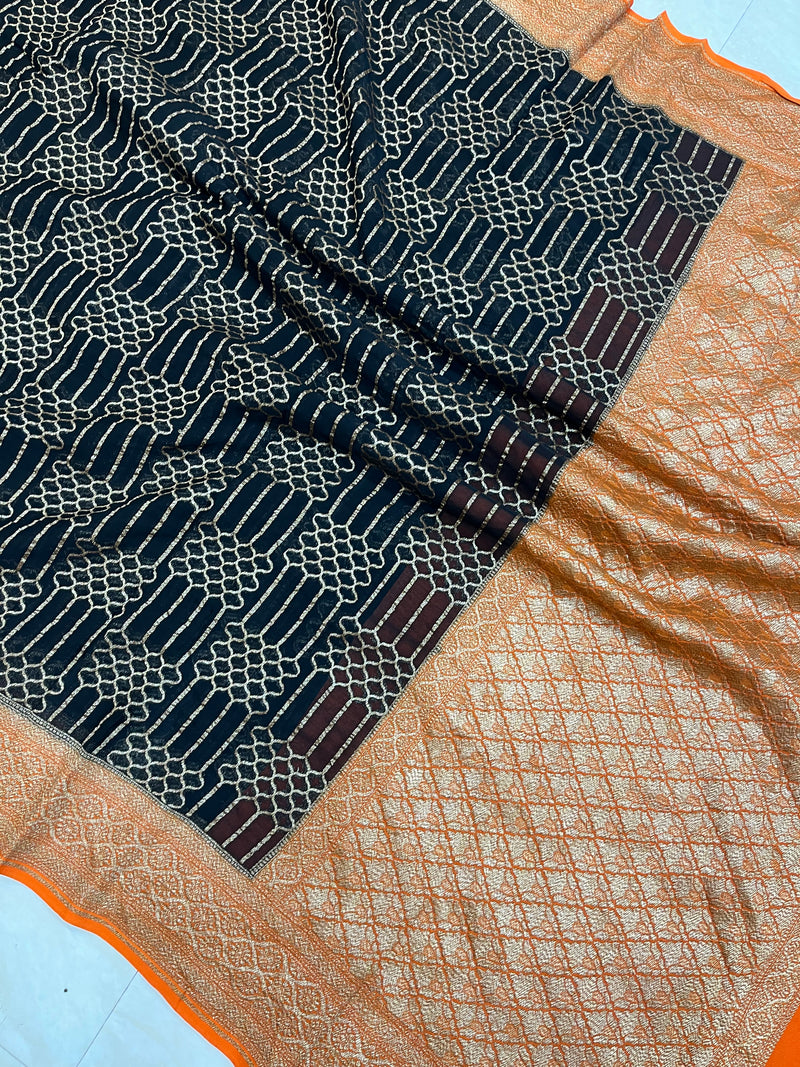 Khaddi Georgette Banarasi Saree -  Antique zari - The Handlooms