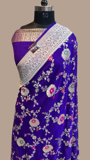 Khaddi Georgette Handloom Banarasi Saree - All over Jaal Work with meenakari - The Handlooms