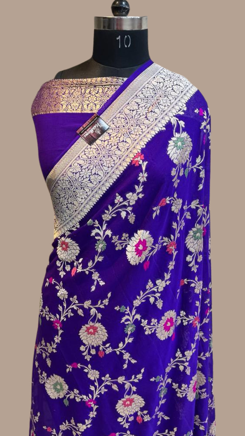 Khaddi Georgette Handloom Banarasi Saree - All over Jaal Work with meenakari - The Handlooms