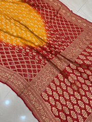 Pure Georgette Banarasi Bandhej Handloom Saree - The Handlooms