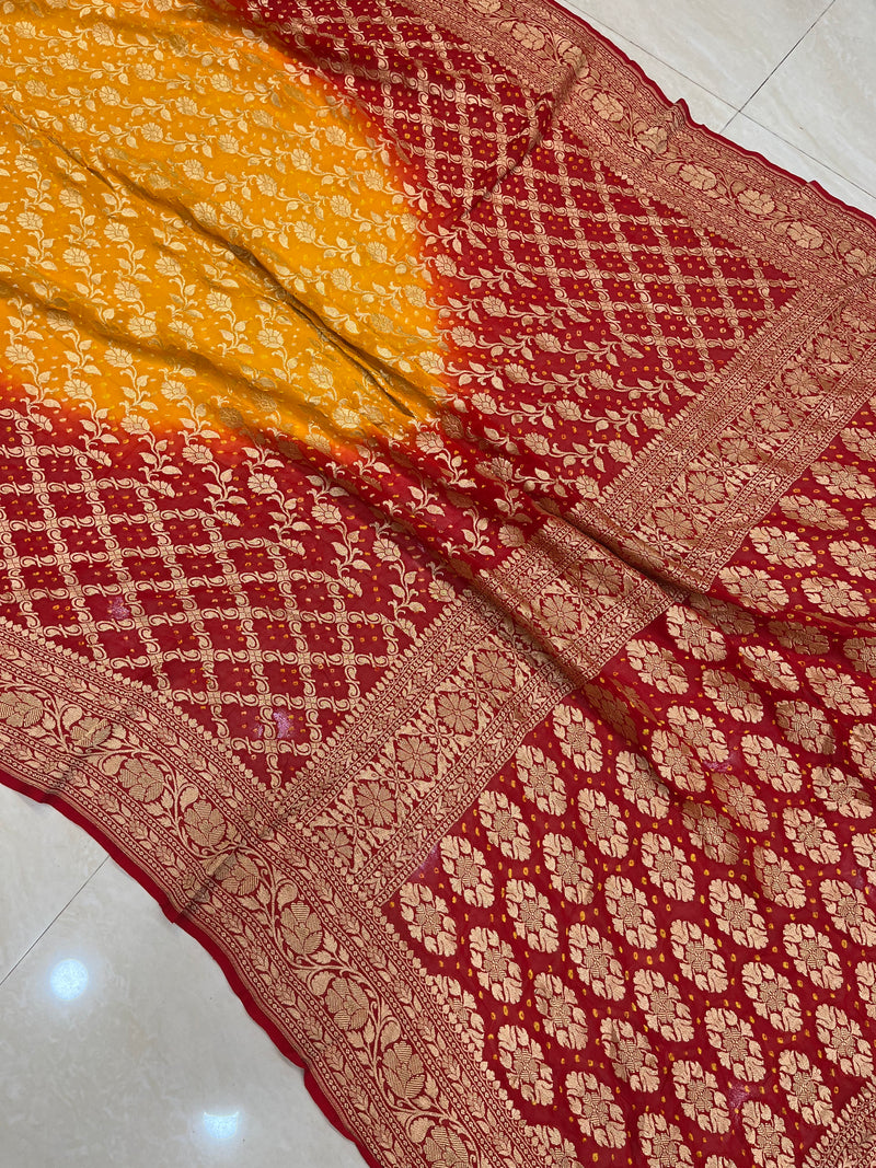 Pure Georgette Banarasi Bandhej Handloom Saree - The Handlooms