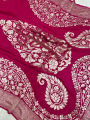 Pure Khaddi Georgette Dupatta - water zari - The Handlooms