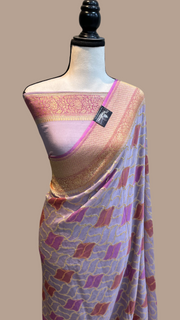 Khaddi Georgette Handloom Banarasi Saree - Gold Zari - The Handlooms