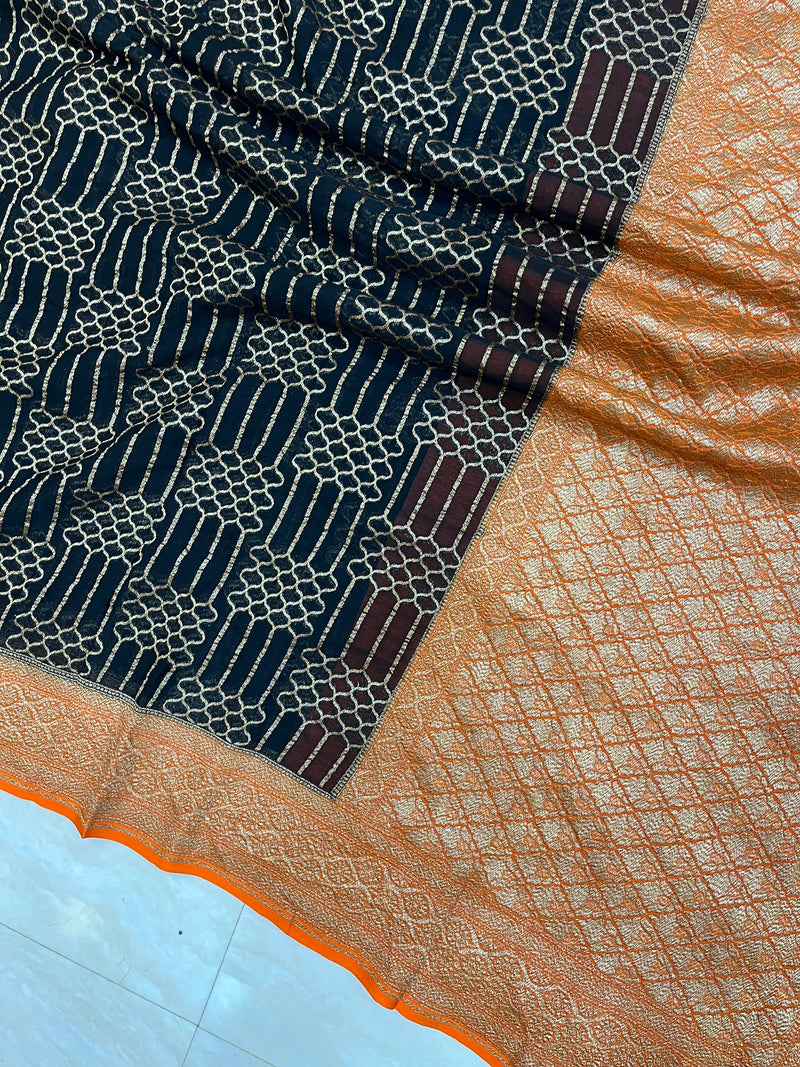 Khaddi Georgette Banarasi Saree -  Antique zari - The Handlooms