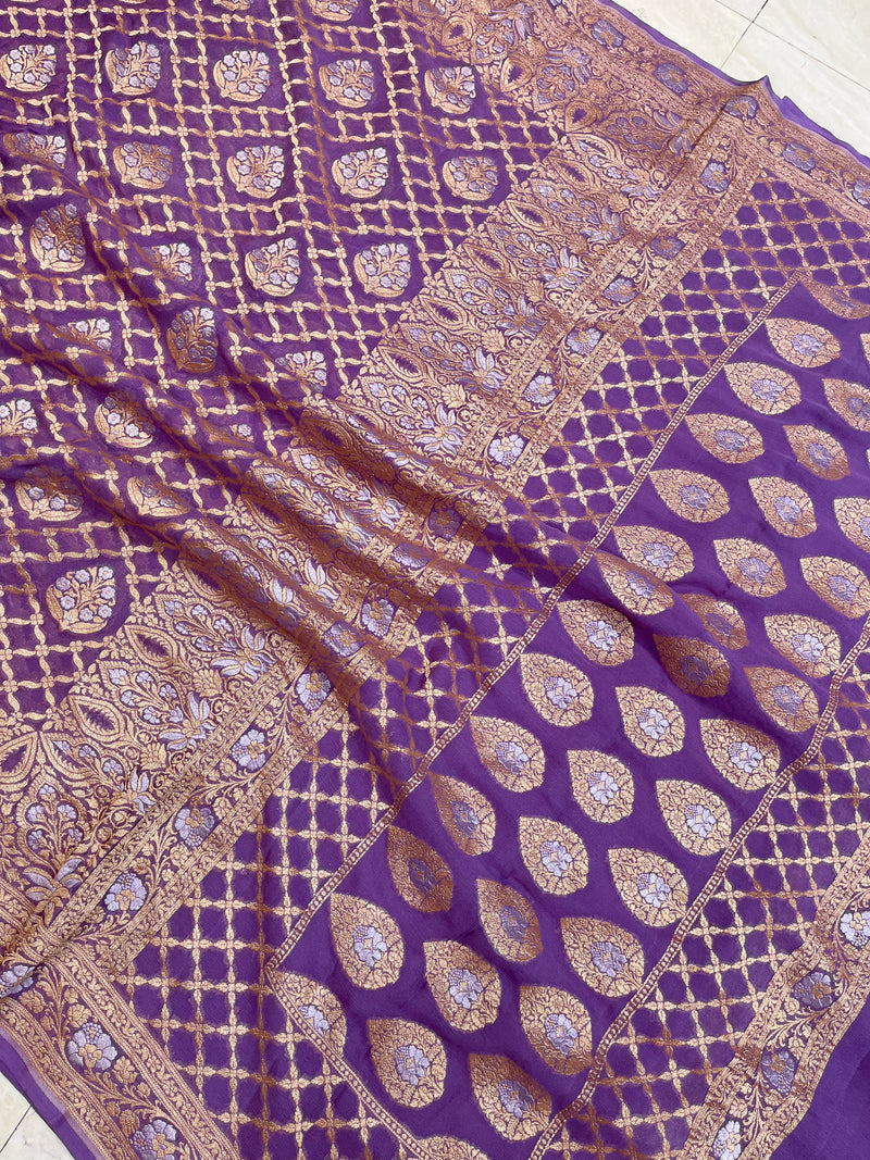 Khaddi Georgette Handloom Banarasi Saree - Sona Roopa - The Handlooms