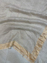 Pure Tussar Georgette Handwoven Dupatta -Gold zari - The Handlooms
