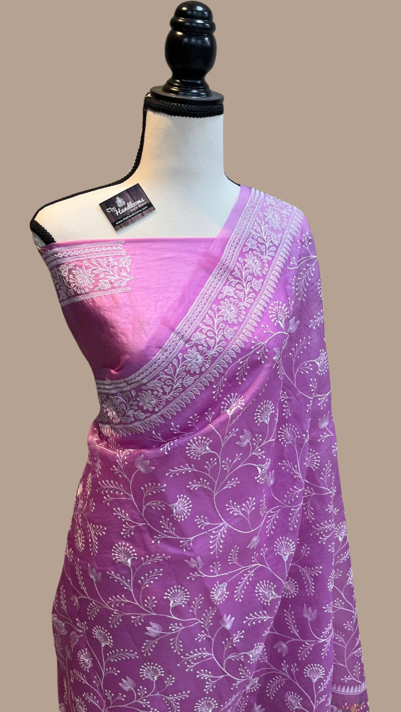 Pure Organza Chikankari Handloom Banarasi Saree - The Handlooms