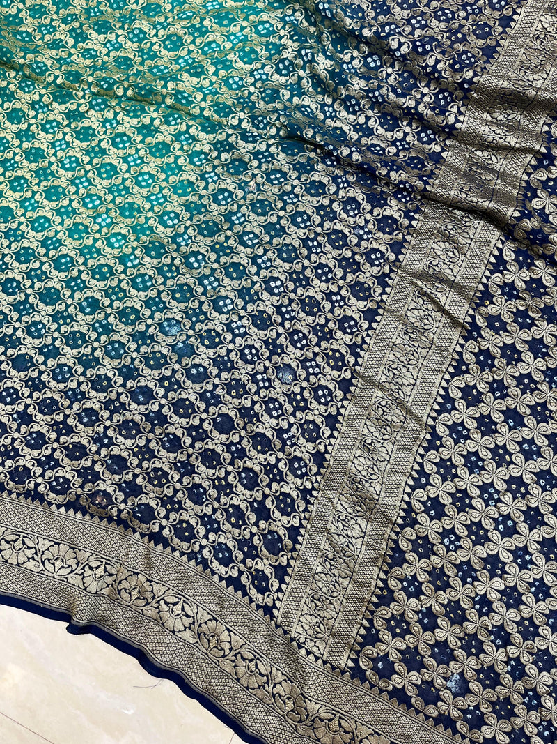 Pure Georgette Banarasi Bandhej Handloom Saree - The Handlooms