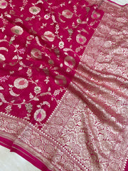 Khaddi Georgette Handloom Banarasi Saree - All over Jaal Work with meenakari - The Handlooms