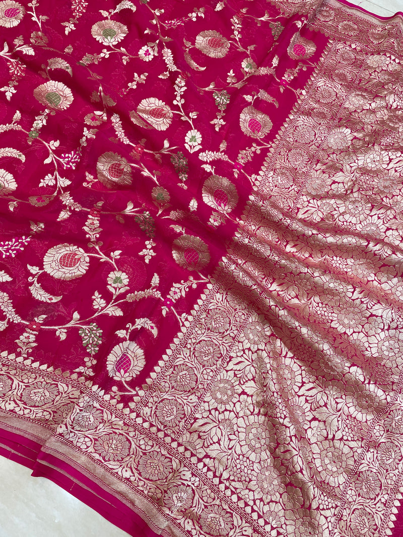 Khaddi Georgette Handloom Banarasi Saree - All over Jaal Work with meenakari - The Handlooms