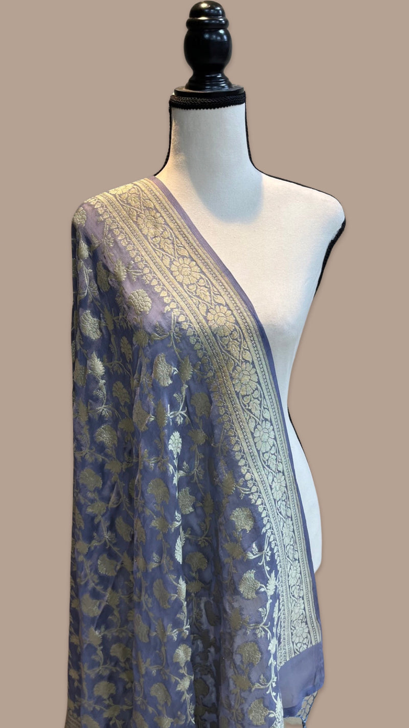 Pure Khaddi Georgette Dupatta - water zari - The Handlooms