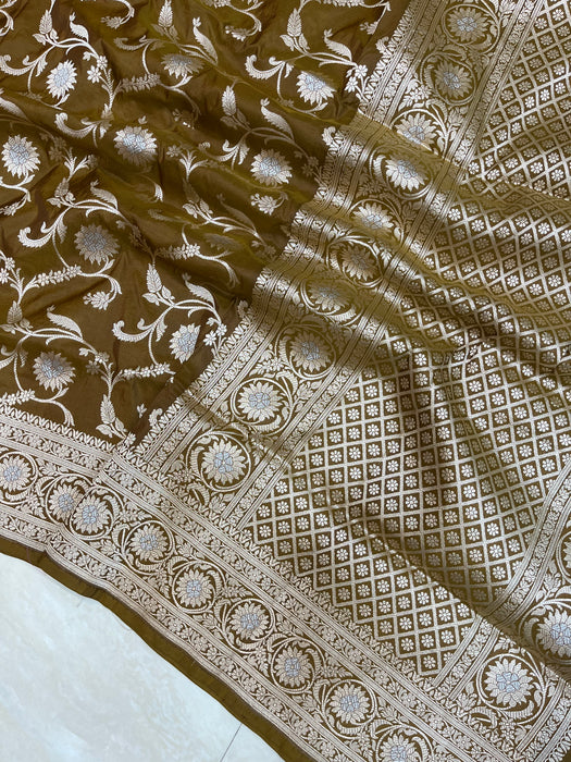Porcupine Pure Katan Silk Banarasi Handloom Saree - All over Sona Roopa Jaal work - The Handlooms