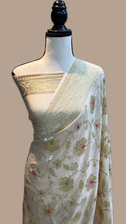 Khaddi Georgette Handloom Banarasi Saree - All over Jaal Work with meenakari - The Handlooms