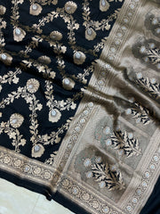 Pure Katan Silk Banarasi Handloom Saree - All over Jaal work - The Handlooms