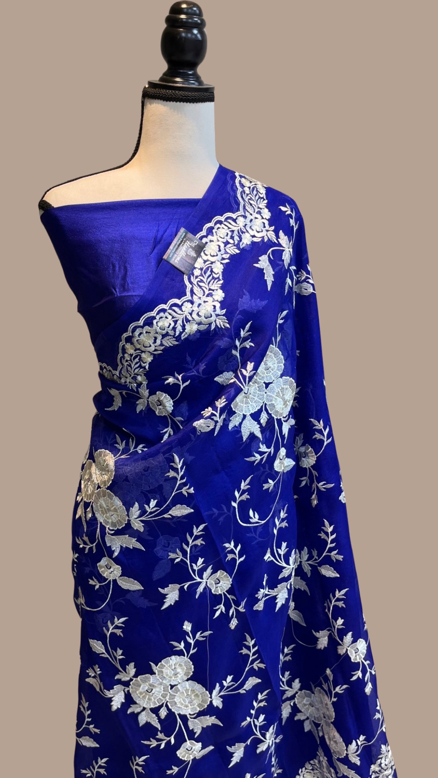 Pure organza Chikankari Handloom Banarasi Saree main image 1