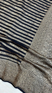 Black Khaddi Georgette Banarasi Saree -  Antique zari - The Handlooms