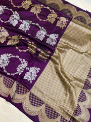 Pure Katan Silk Banarasi Handloom Saree - All over Sona Roopa Kadua work - The Handlooms