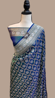 Pure Katan Silk Banarasi Handloom Saree - All over Sona Roopa Jaal work - The Handlooms