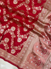 Pure Katan Silk Banarasi Handloom Saree - All over Sona Roopa Jaal work - The Handlooms
