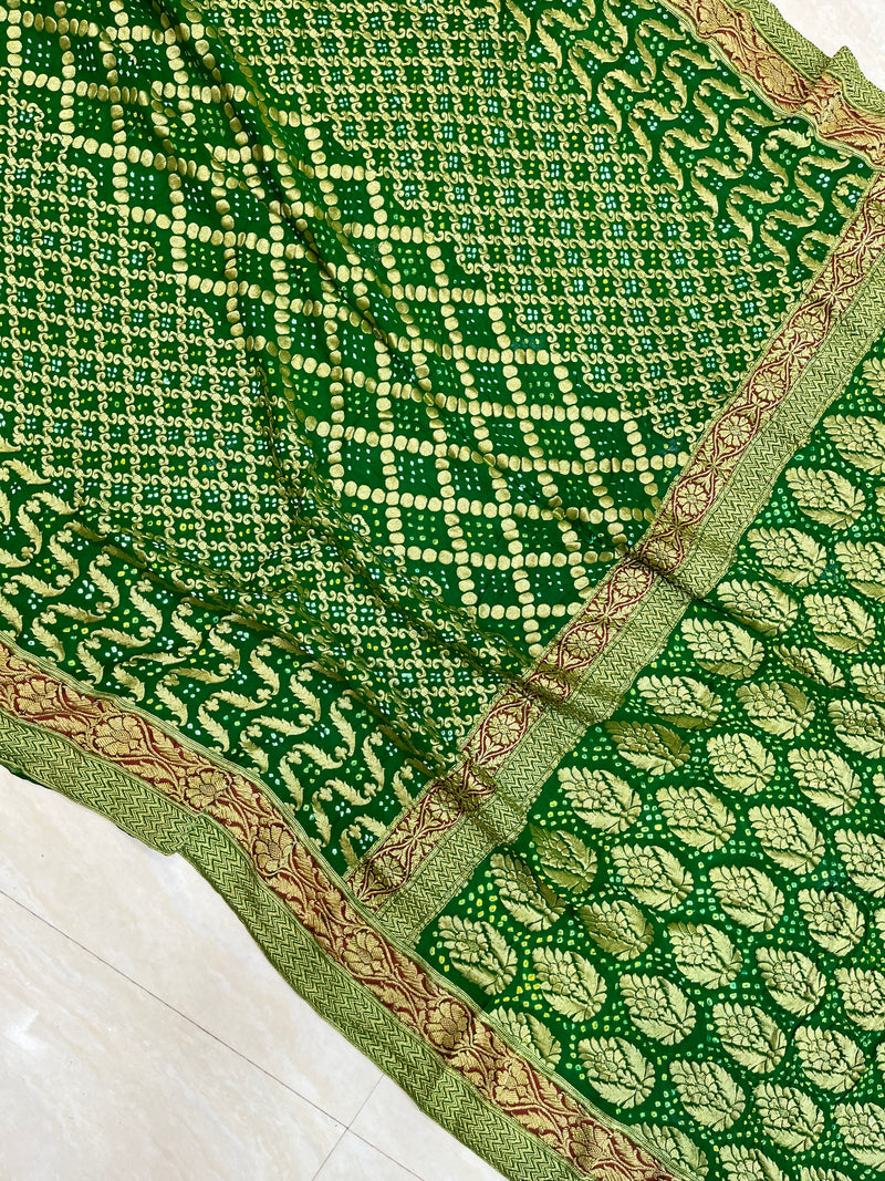 Pure Georgette Banarasi Bandhej Handloom Saree - The Handlooms
