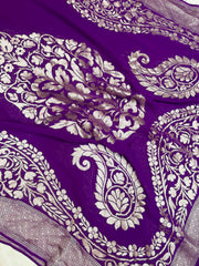 Pure Khaddi Georgette Banarasi Handloom Dupatta - water zari - The Handlooms