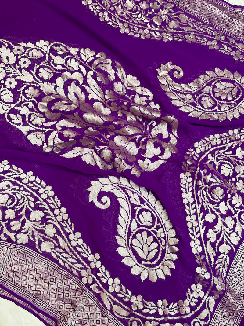 Pure Khaddi Georgette Banarasi Handloom Dupatta - water zari - The Handlooms