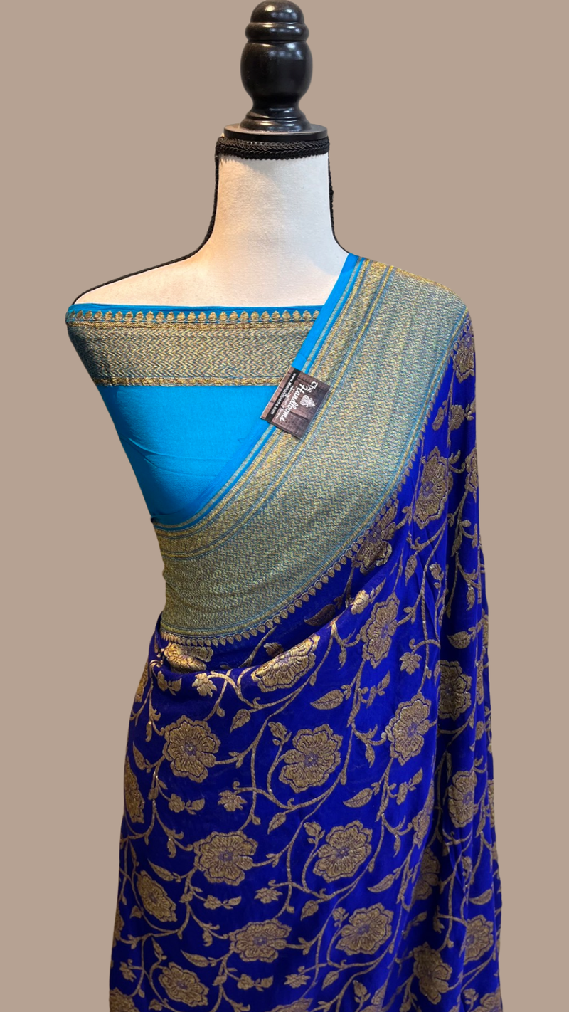 Khaddi Georgette Banarasi Saree -  Antique zari - The Handlooms