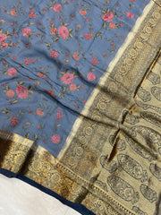 Pure Georgette Chikankari Handloom Banarasi Saree - The Handlooms