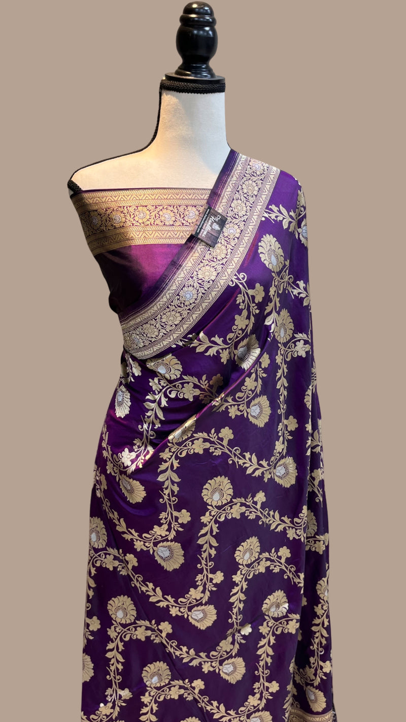 Pure Katan Silk Banarasi Handloom Saree - All over Jaal work - The Handlooms