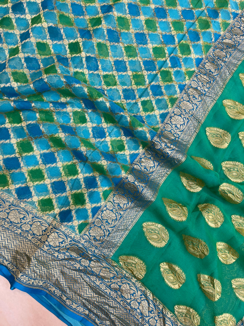 Khaddi Georgette Handloom Banarasi Saree - Gold Zari - The Handlooms