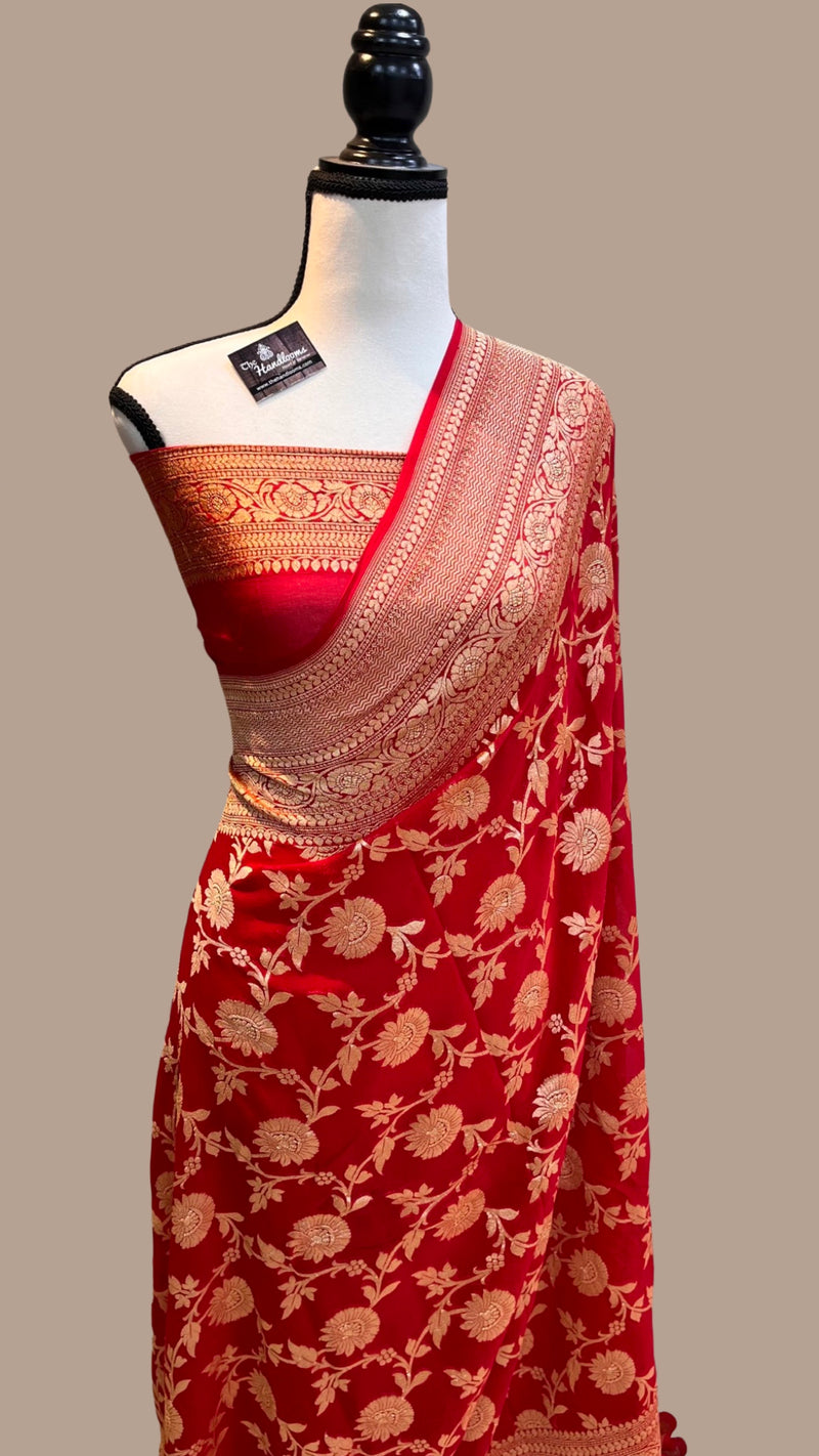 Khaddi Georgette Banarasi Saree - Gold zari - The Handlooms