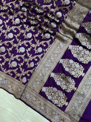 Pure Katan Silk Banarasi Handloom Saree - All over sona roopa Jaal work - The Handlooms