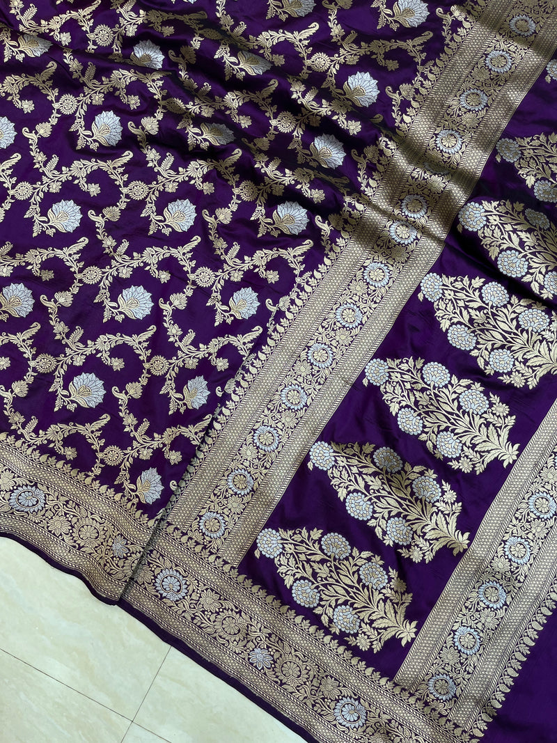 Pure Katan Silk Banarasi Handloom Saree - All over sona roopa Jaal work - The Handlooms