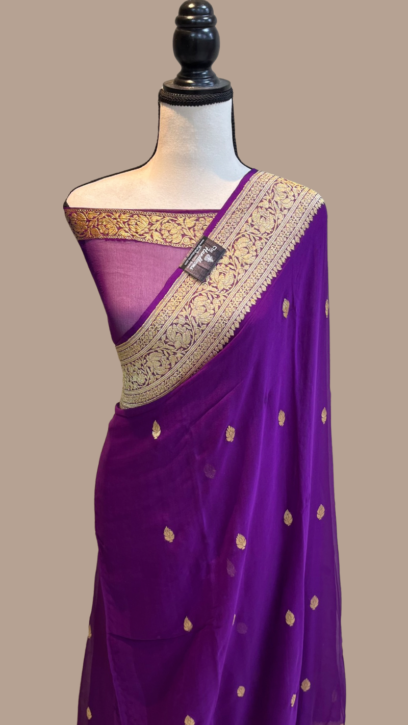 Pure Georgette Banarasi Saree - Gold zari - The Handlooms