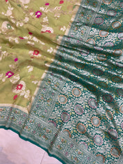Khaddi Georgette Handloom Banarasi Saree - All over Jaal Work with meenakari - The Handlooms