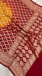 Pure Georgette Banarasi Bandhej Handloom Dupatta - Dual Shade - The Handlooms