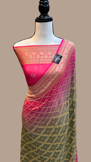 Pure Georgette Banarasi Bandhej Handloom Saree - The Handlooms