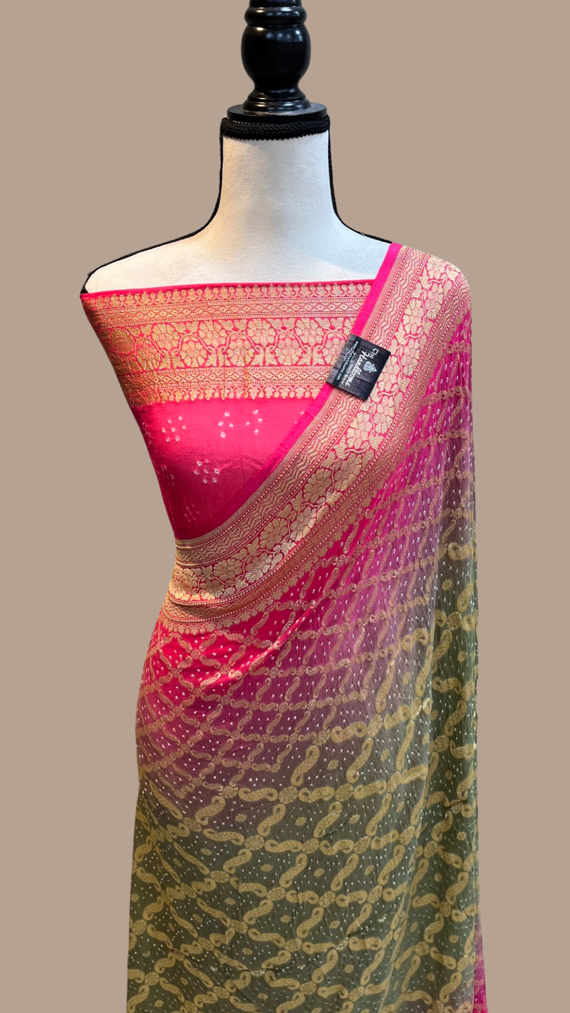 Pure Georgette Banarasi Bandhej Handloom Saree - The Handlooms